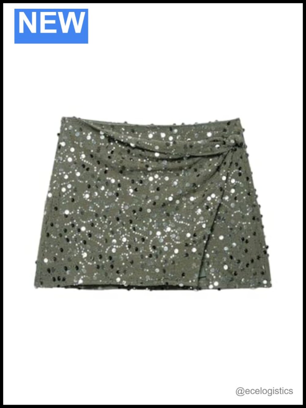 Sequin Wrap Front Mini Skirt Low Rise Knot Side Party Club Night Out